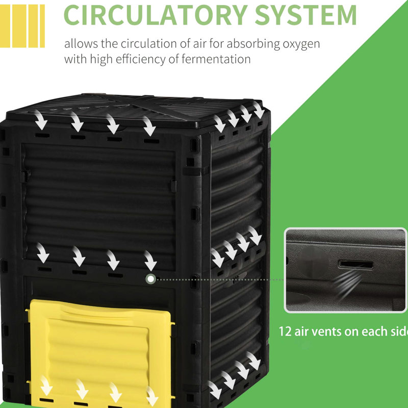 80 Gallon Compost Box By - Save Environment Reducing Waste Good Aeration Easy Installation, Yellow Bin Improve Soil Health Easily Great And Circulation To Build,
