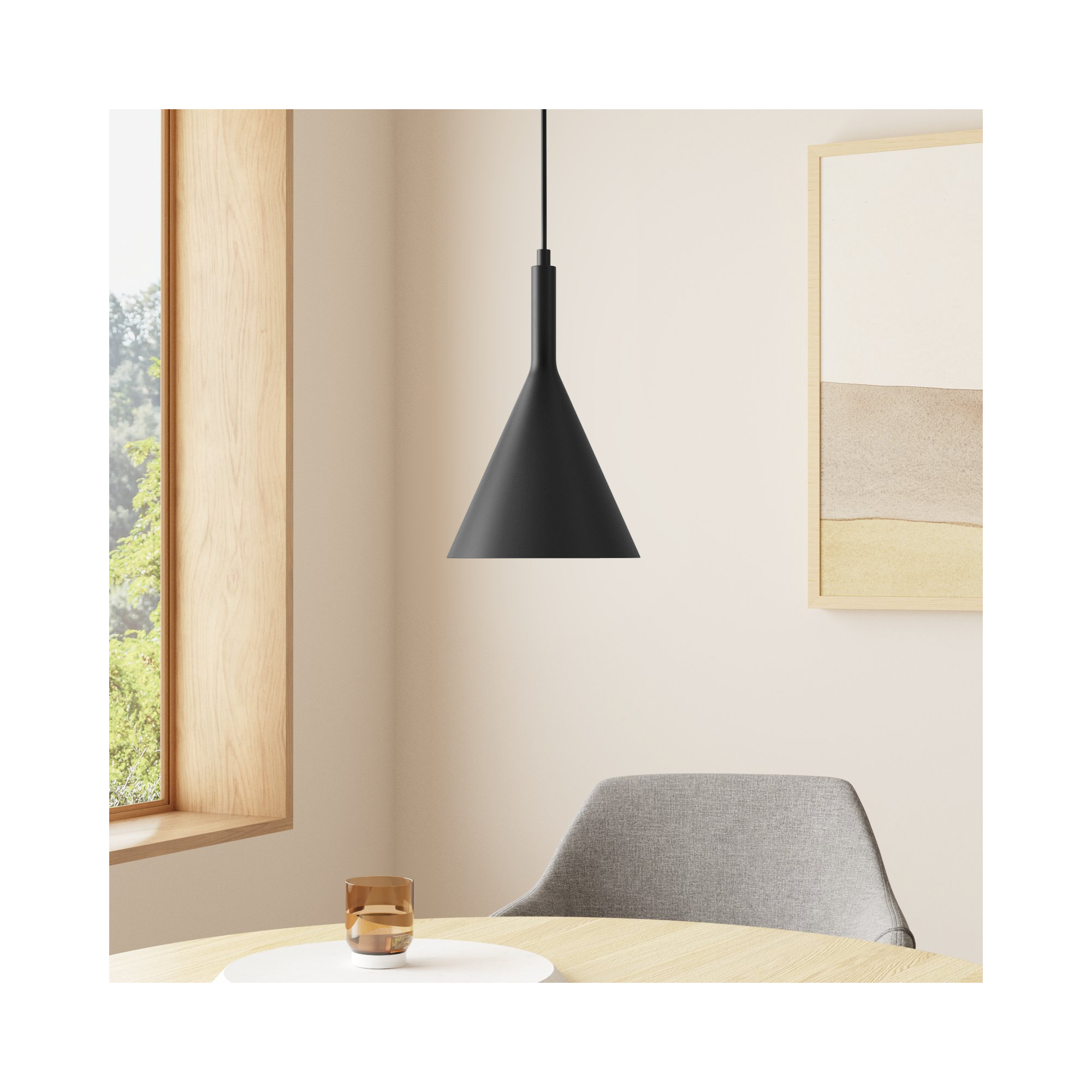 Laroche 1-Light Dimmable Dome Pendant with Adjustable Height , Matte Black, 12.5" H x 7.75" W x 7.75" D