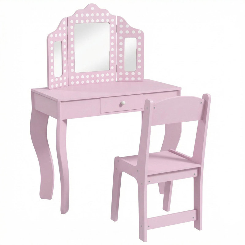Dressing Table Pink Wooden Set for GirlsParty Gifts room 3Mirror Design with Chair