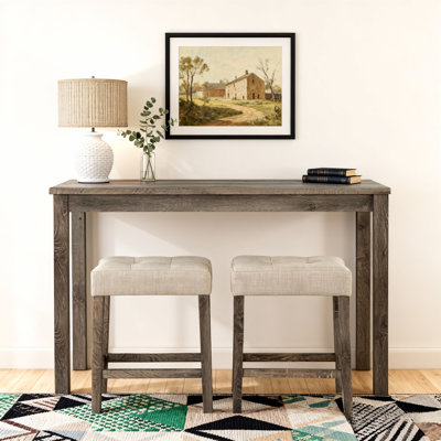 3-Piece Pub Table Set with 2 Tufted Upholstered Backless Bar Stools for Small Dining Nooks, Apartment Breakfast Bars & Casual Gathering Spaces