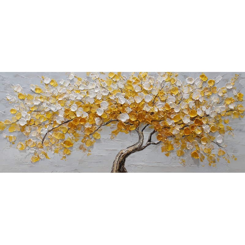Golden Blossom Tree Wrapped Canvas Wall Art, 24"x60"