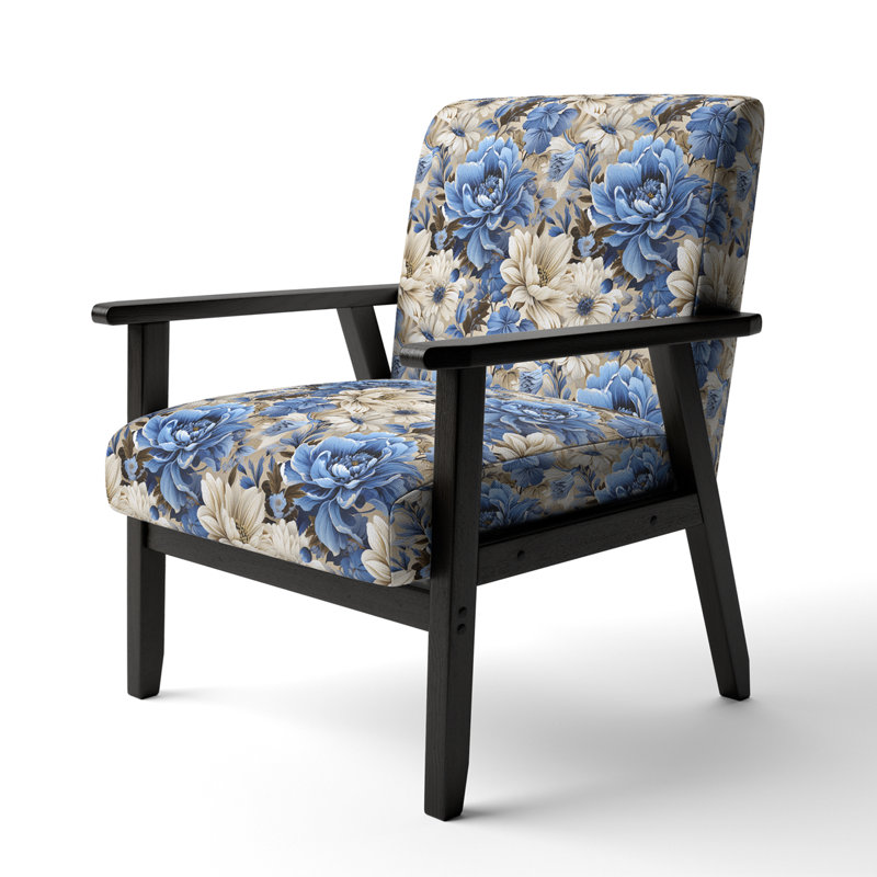 Cobalt Blue Scrollwork Swirls Victorian Pattern II - Upholstered Floral Accent Chair