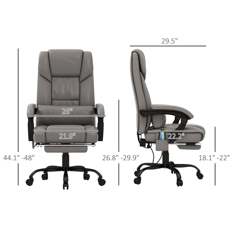 Chaise de bureau avec 6 points vibrants, 26", Gris