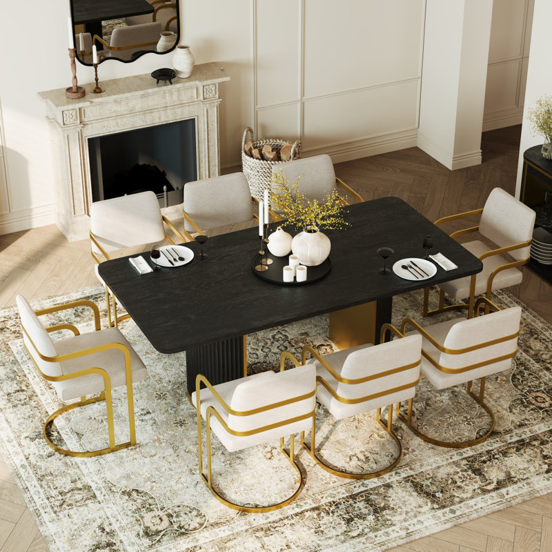 Ensemble de table de salle à manger en bois avec 8 chaises rembourrées Farmhouse, H 30 po x l 78 po x P 40 po, Noir