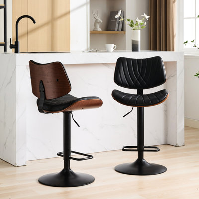 Tabourets de bar réglables à hauteur de comptoir, en similicuir, pivotant à 360 °, siège spacieux, de 2 pour café / salle à manger / cuisine, rotation d'unité centrale Mid-Century, 2 pièces