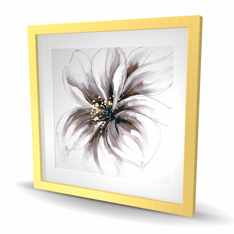 Orchidée mauve - reproduction botanique encadrée mate pour la décoration intérieure, Mauve / beige, Doré