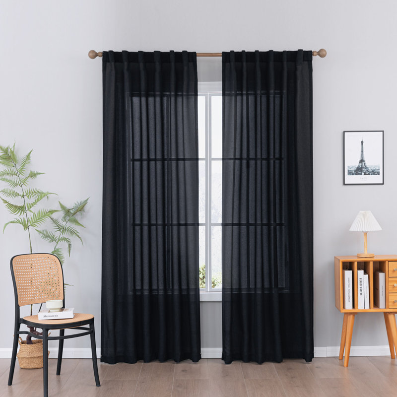 Paire de rideaux semi-transparents Dabachi, L 52 po x L 96 po, Noir