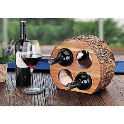 Support à vin de comptoir en bois d'acacia avec écorce naturelle, 4 bouteilles