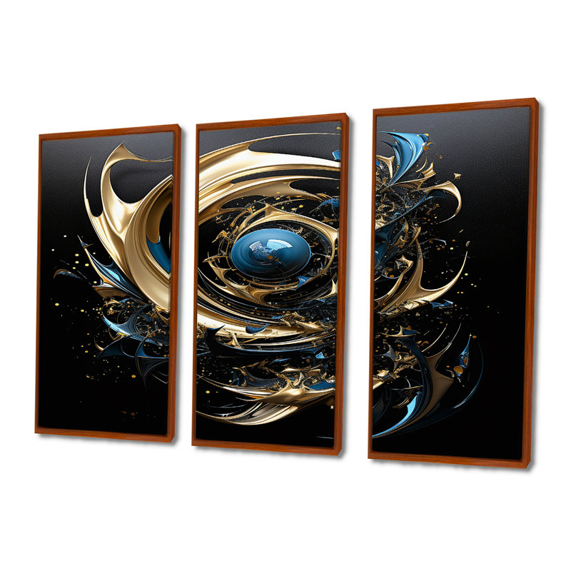 Organique, bleu, liquide, or, tourbillon, ensemble d'art mural spirales abstraites, H 28 po x l 36 po x P 1 po