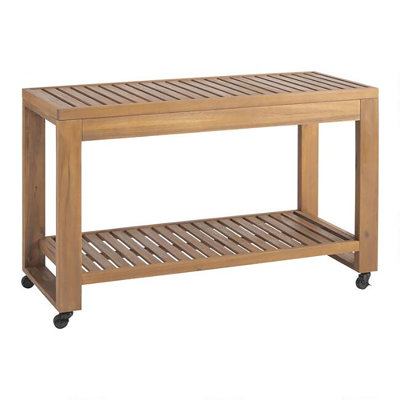 Carenen Outdoor Solid Teak Wood Bar Cart Island by Linon