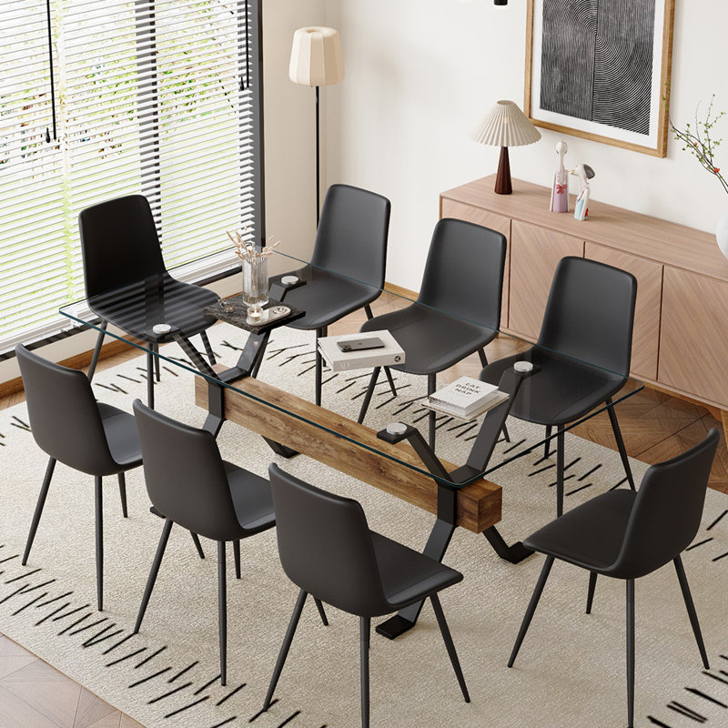 9-Piece Glass Top Dining Table Sets, Black