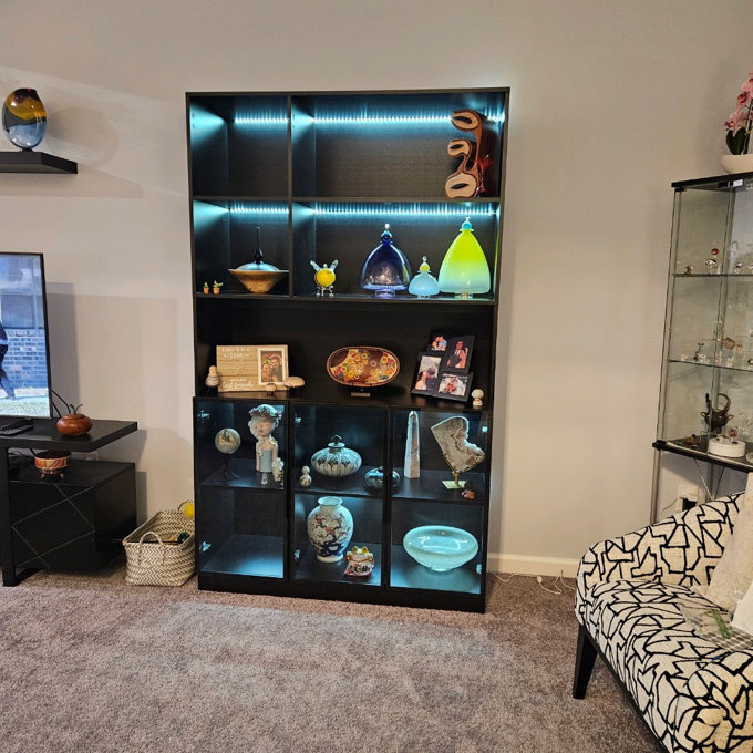 78.7 "H Display Cabinet with LED light, Bookcase with Glass Doors - Black