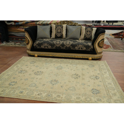 Vegetable Dye Wool Oushak Transitional Turkish Area Rug 6x9