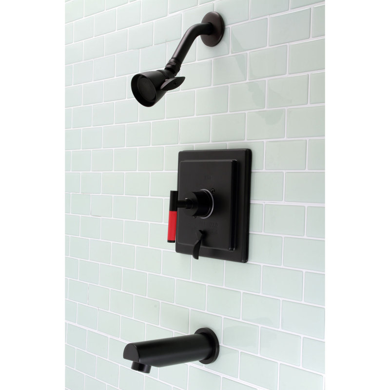 Robinet de baignoire et douche à pression équilibrée à poignée simple Kingston Brass Kaiser, Noir mat