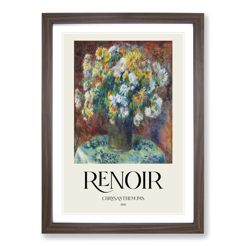 Chrysanthemums by Pierre-Auguste Renoir - Picture Frame Art Prints, 65cm H x 48cm W x 2cm D, Walnut