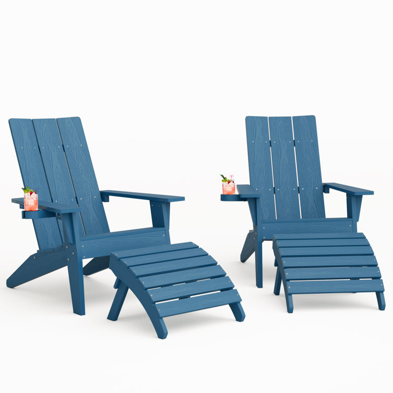 Chaise Adirondack d'extérieur en plastique avec repose-pieds, Bleu marine