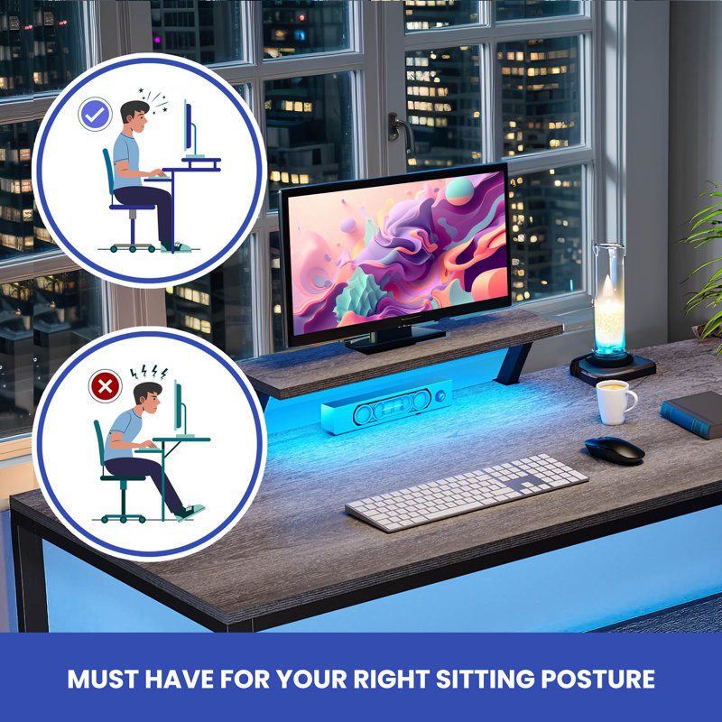 Masanobu L-Shaped Metal Base Computer Desk with Power Outlet