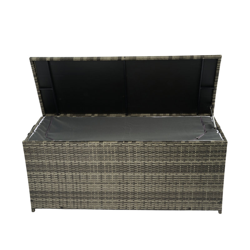 Grey Outdoor Cushion Storage Box - 113 Gallon. Spacious For Patio, Deck. Removable Water Liner, Rust Frame. Easy To Carry Gallon Porch Chest. With Lid. Lightweight , Interior. For
