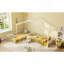 Double lit simple en L Montessori, structure de lit d'angle en métal avec clôture, lit de plancher de style maison pour 2 enfants, sans lattes, blanc-2002451138