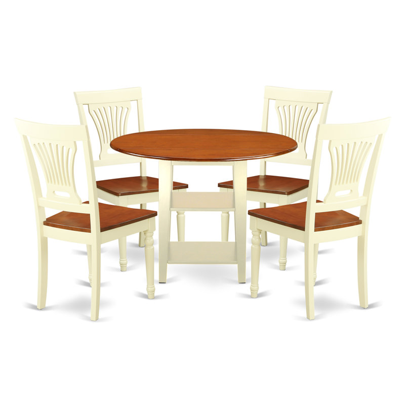 Black and Cherry Finish Solid Wood Top - Round Dining Room Set, 5