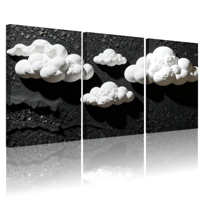 Abstrait nuage sur fond texturé, ensemble de 3 impressions d'art sur toile, H 18 po x l 36 po