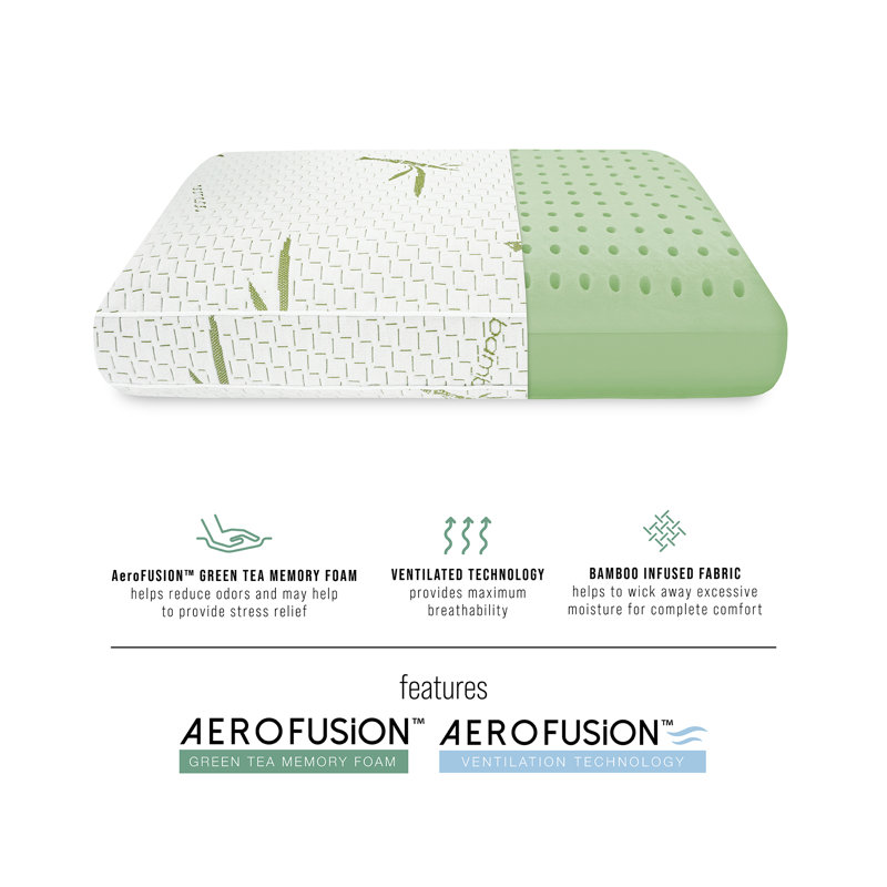 Green Tea Infused Memory Foam Bed Pillow with Bamboo Cover
