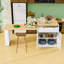 Kitchen Island with Extendable Dining Table for 4-6, Double-Sided Storage, Power Outlet and Drawers-1759975009