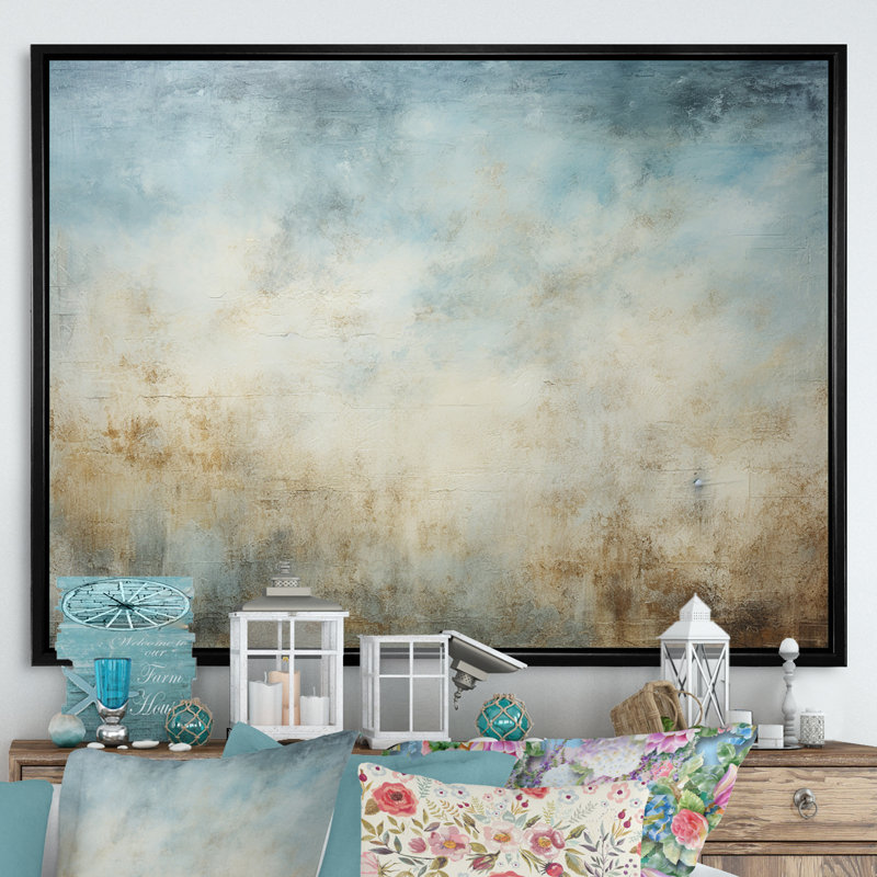 " Elegant Sky Whispers VII ", Black Floater Framed, 34" H x 44" W x 1.5" D