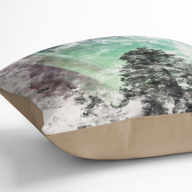 Northern Lights over the Forest Watercolour Cushion with Filling, 55cm H x 55cm W x 20cm D, Stone