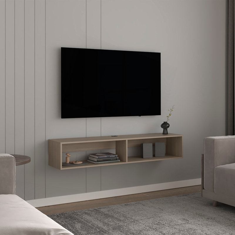 Meuble télé H 10,4 po avec 2 tablettes, chêne blanc