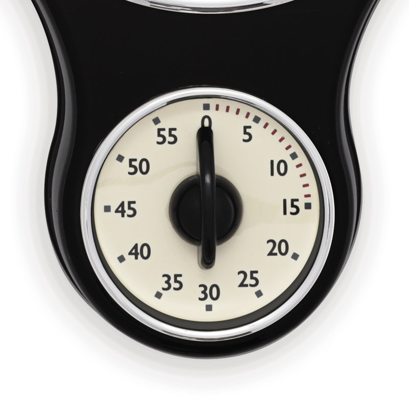 Acctim Kitchen Time Wall Clock Timer Quartz Retro Style Domed Glass Lens 20cm, Black