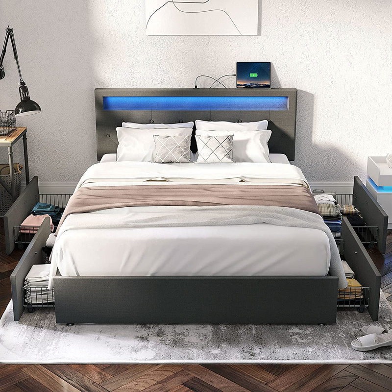 Upholstered Slat Storage Bed