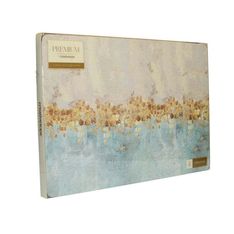 Golden Reflections Lacquered With Cork Backing Abstract Rectangle Placemat