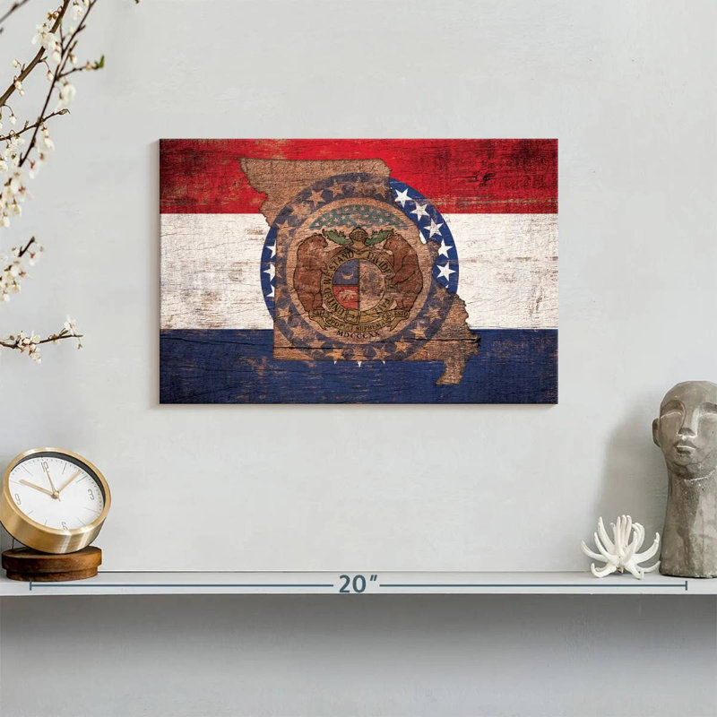 Borges State Map Over Missouri Flag, 8" H x 12" W