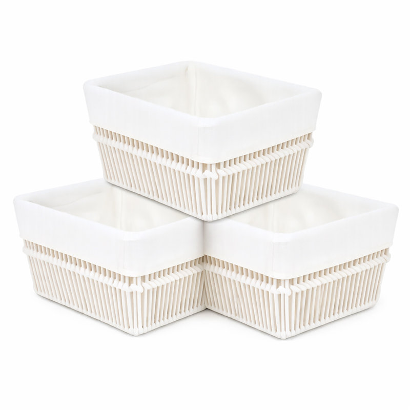Ensemble de 3 paniers en corde de coton blanc avec doublure en tissu