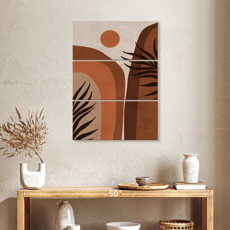 Feuille de montagne abstraite terre cuite sur toile 3 pièces par Jennifer T Print, H 24 po x l 38 po x P 1,25 po