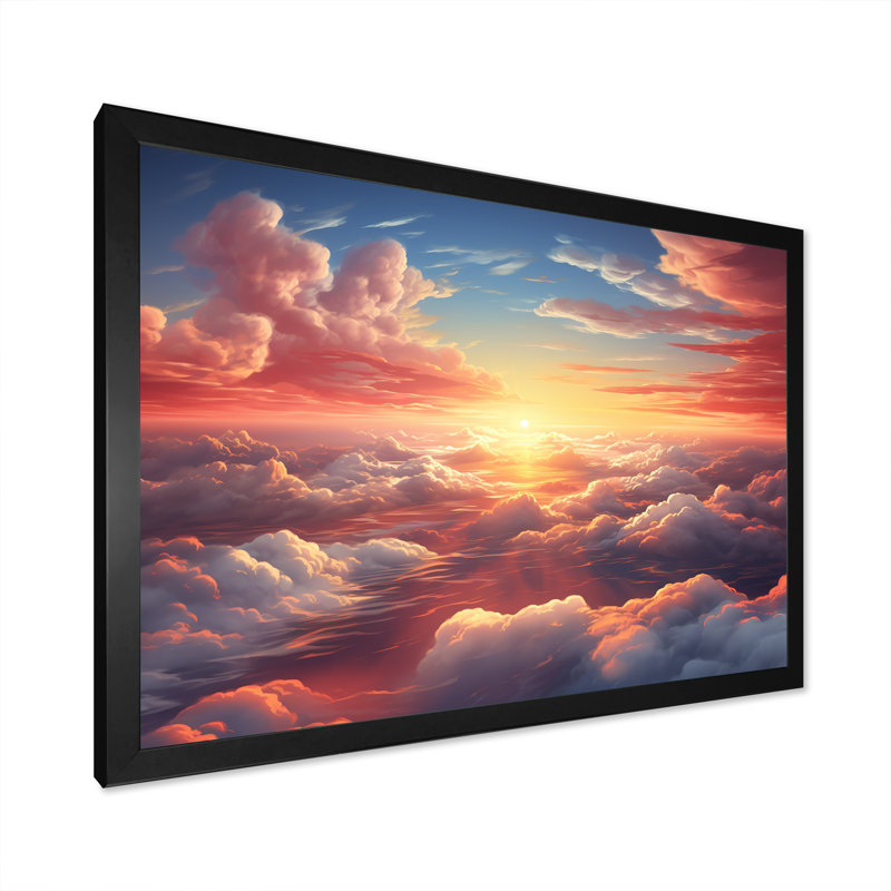 Jaune et rose coucher de soleil dans le ciel I - art mural ciel, Cadre d'angle fermé noir, H 12 po x l 20 po x P 1 po