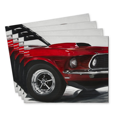 Classic Red Car Polyester Masvingo - Set of 4 Home Decor