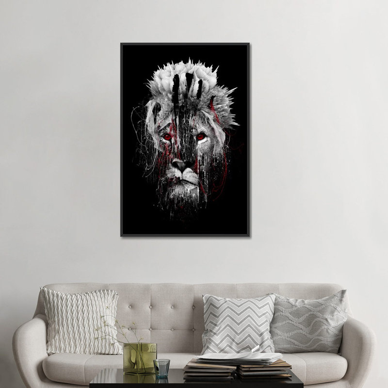 « red-avec lion », impression sur toile, H 26 po x l 18 po x P 1,5 po, Toile avec cadre flottant noir, Pas de tapis