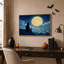 Toile noire regardant une pleine lune au-dessus d'une fleur de cerisier-1634083011
