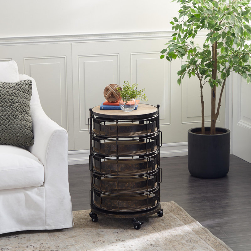 Chariot de rangement circulaire en métal brun à 6 tablettes avec tablettes réglables