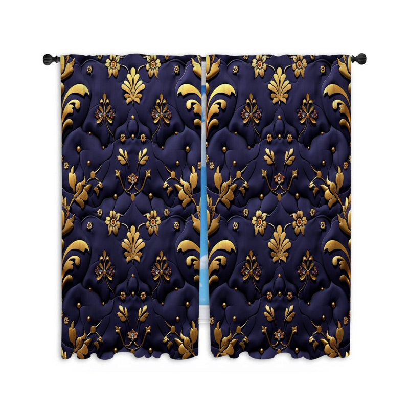 11971_ Illustration de rideaux de fenêtre à motif de rideaux en tissu bleu - 2 panneaux, L 40 po x L 54 po