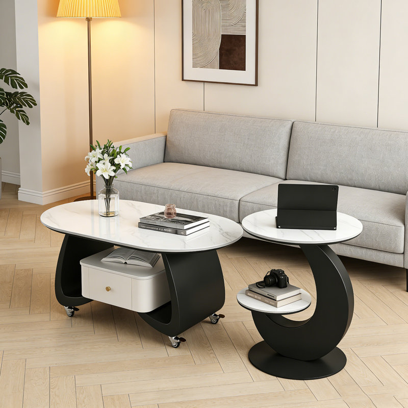 Table basse 2 pièces avec rangement Fralick, H 17,71 po x L 39,37 po x l 19,68 po, Black/White