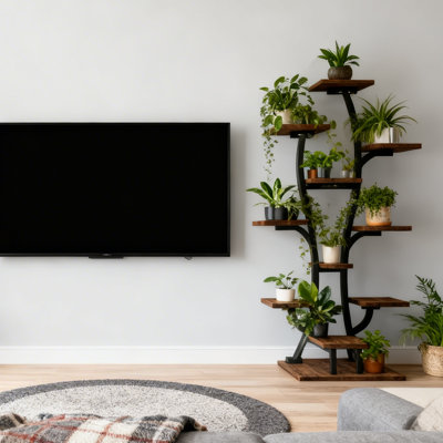 Support pour plante d'intérieur de 62 po de hauteur avec lumières de croissance, étagère lumineuse à 8 niveaux en forme de S, support de fleurs en coin pour le salon
