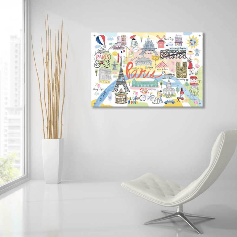Art mural en verre épique «Paris Map Light» par Farida Zaman, 36 po x 24 po, H 24 po x l 36 po
