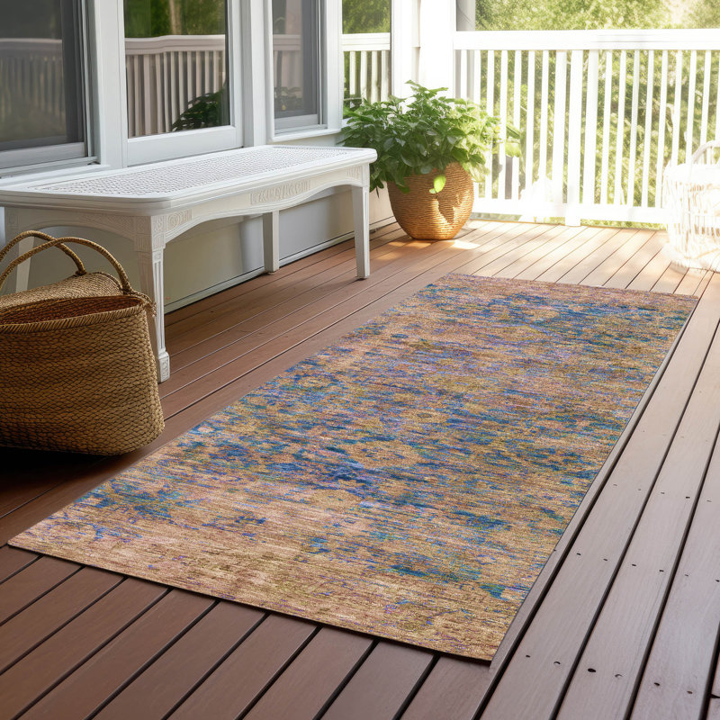 Machine Washable Indoor/Outdoor Xhevrie Navy Rug, Runner 2'3" x 7'6"
