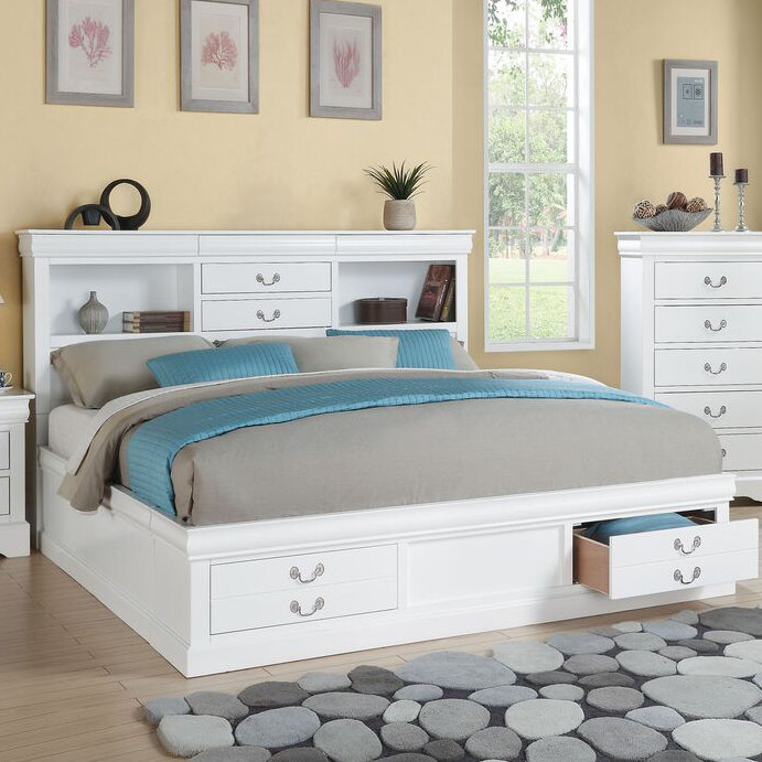 Covertt Solid Wood Bookcase Storage Bed, King, Platinum