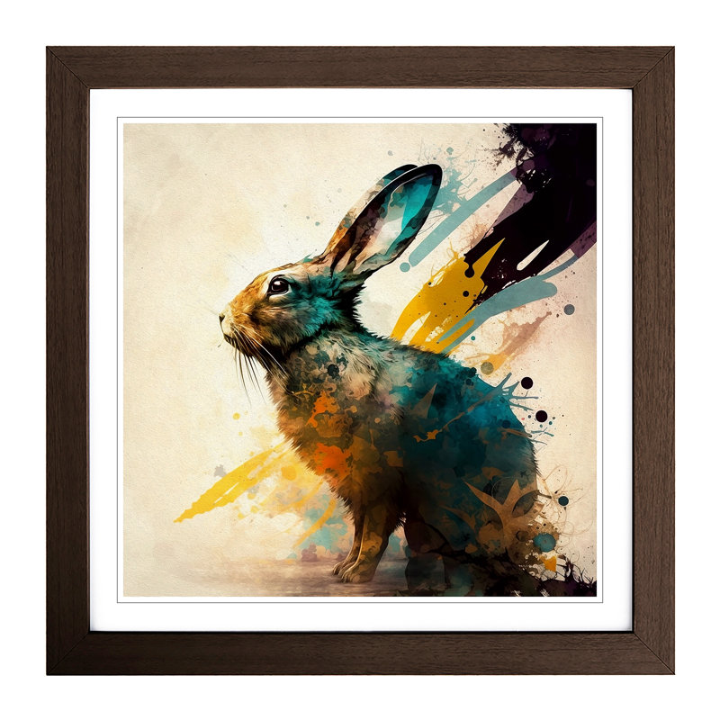 Rabbit Abstract Expressionism - Single Picture Frame Print on Wood, Walnut