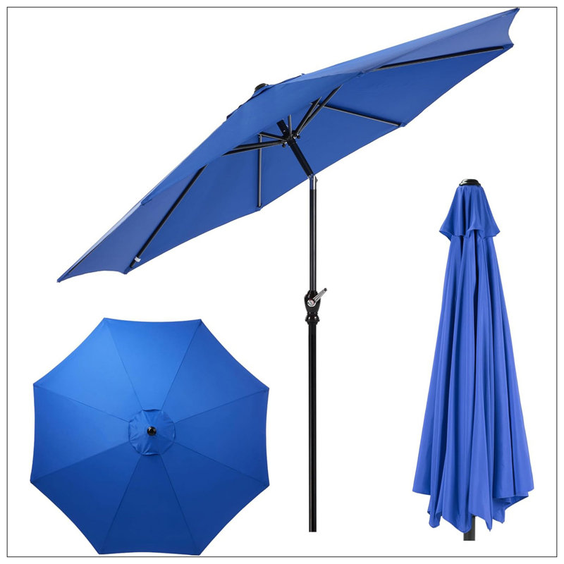Parasol de patio extérieur 9 pi avec 8 nervures, parasols de table avec bouton-poussoir inclinable / manivelle, protection contre les rayons UV imperméable pour terrasse de jardin