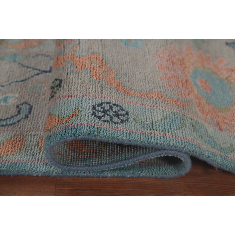 Tapis oriental bleu clair à motif floral Oushak 9 x 12